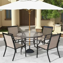 Tangkula Patio Dining Chairs Set of 2, Large Outdoor Chairs with Breathable Seat & Metal Frame