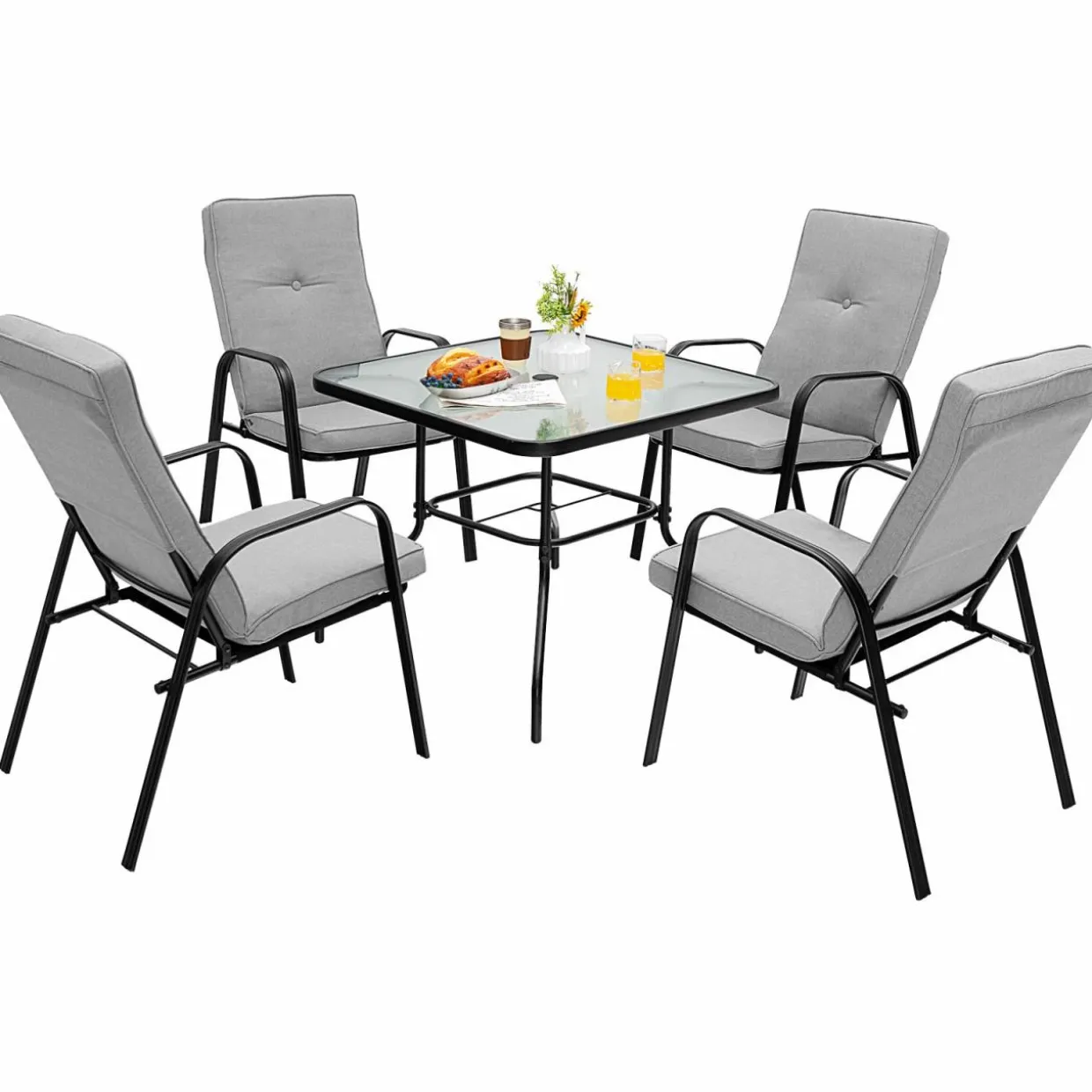 Tangkula Patio Dining Chair Set of 4, 4-Piece Stackable Upholstered Leisure Chair with Armrests