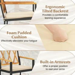 Tangkula Patio Dining Chairs Set w/Removable Padded Cushions, Support 400 LBS, Crossed back