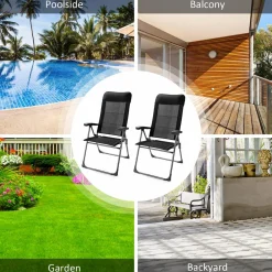 Tangkula Patio Dining Chairs, Folding Portable Chairs with Adjustable Backrest, Outdoor Camping Chair Set with Armrests & Headrest