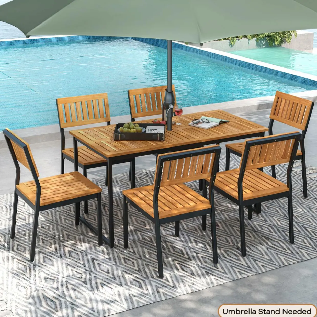 Tangkula Patio Dining Chair Set of 2/4, Outdoor Armless Chairs w/Metal and Acacia Wood Frame
