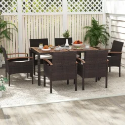 Tangkula Patio Dining Chairs Set, Outdoor Rattan Cushioned Chairs with Acacia Wood Armrest