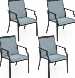 Tangkula Patio Dining Chairs Set of 2, Large Outdoor Chairs with Breathable Seat & Metal Frame