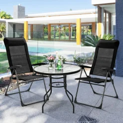 Tangkula Patio Dining Chairs, Folding Portable Chairs with Adjustable Backrest, Outdoor Camping Chair Set with Armrests & Headrest