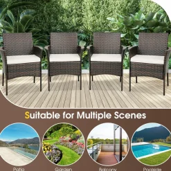 Tangkula Patio Dining Chairs Set of 4, Patiojoy Outdoor PE Weather Resistant Heavy Duty Wicker Chairs