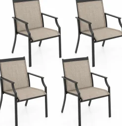 Tangkula Patio Dining Chairs Set of 2, Large Outdoor Chairs with Breathable Seat & Metal Frame