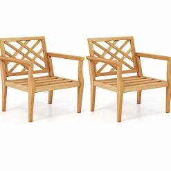 Tangkula Patio Dinning Chair, Teak Wood Armchair with Cozy Backrest and Armrests