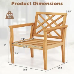 Tangkula Patio Dinning Chair, Teak Wood Armchair with Cozy Backrest and Armrests