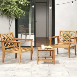 Tangkula Patio Dinning Chair, Teak Wood Armchair with Cozy Backrest and Armrests