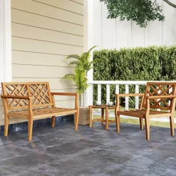 Tangkula Patio Dinning Chair, Teak Wood Armchair with Cozy Backrest and Armrests