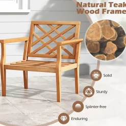 Tangkula Patio Dinning Chair, Teak Wood Armchair with Cozy Backrest and Armrests
