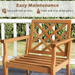 Tangkula Patio Dinning Chair, Teak Wood Armchair with Cozy Backrest and Armrests