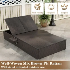 Tangkula Patio Double Chaise Lounge, Patiojoy 6 Position Adjustable Wicker Recliner Bed