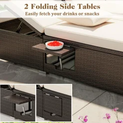 Tangkula Patio Double Chaise Lounge, Patiojoy 6 Position Adjustable Wicker Recliner Bed