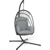 Tangkula Patio Egg Chair with Stand, Hanging Egg Swing Chair with Removable Pillow & Cushion