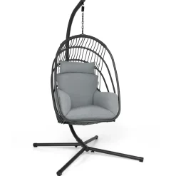 Tangkula Patio Egg Chair with Stand, Hanging Egg Swing Chair with Removable Pillow & Cushion