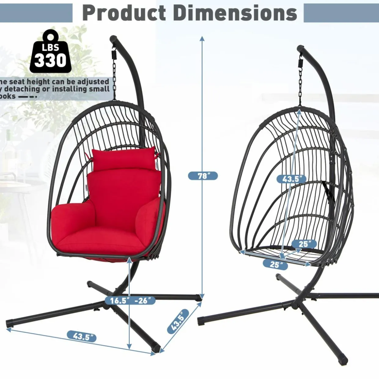 Tangkula Patio Egg Chair with Stand, Hanging Egg Swing Chair with Removable Pillow & Cushion