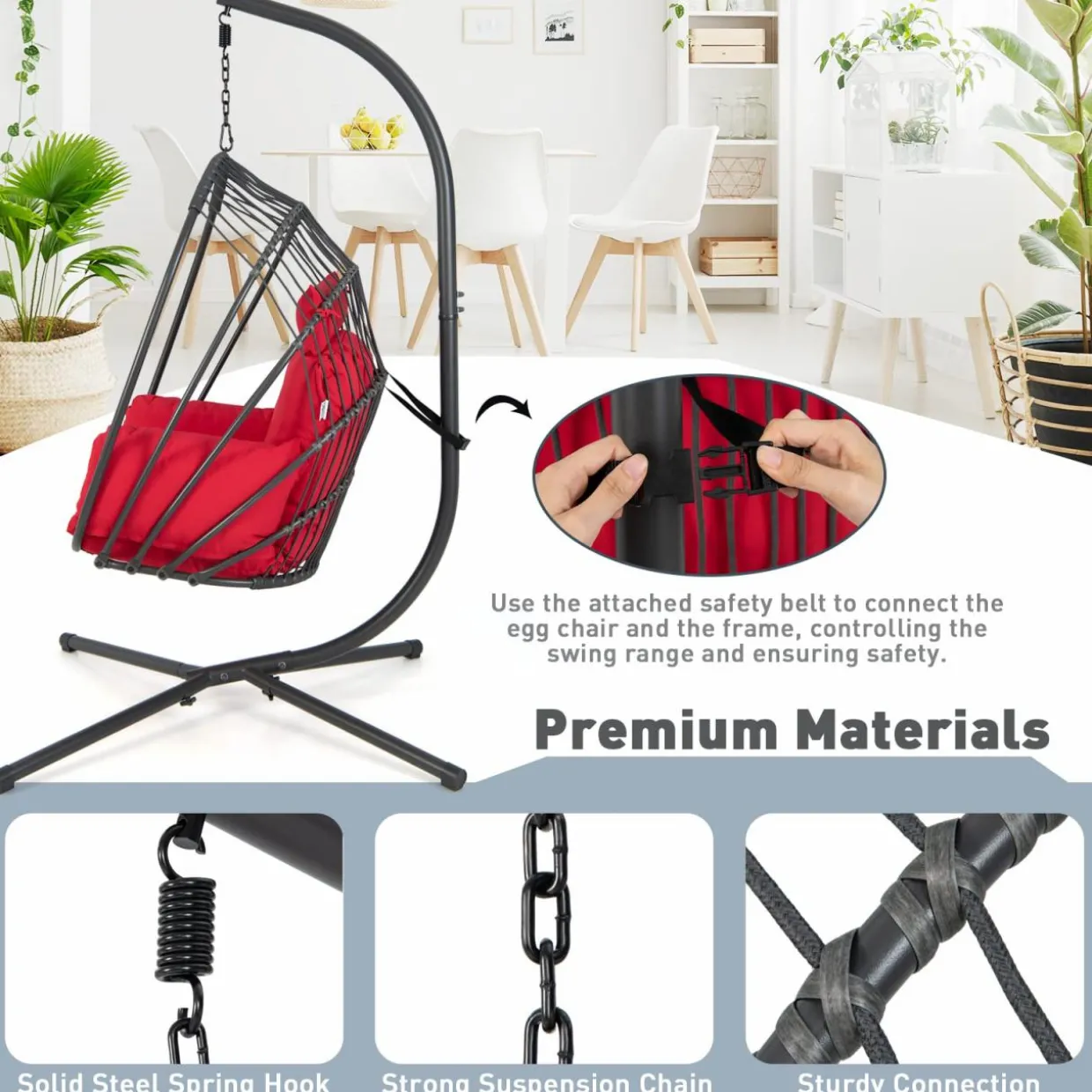 Tangkula Patio Egg Chair with Stand, Hanging Egg Swing Chair with Removable Pillow & Cushion