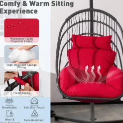 Tangkula Patio Egg Chair with Stand, Hanging Egg Swing Chair with Removable Pillow & Cushion