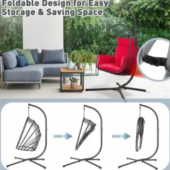 Tangkula Patio Egg Chair with Stand, Hanging Egg Swing Chair with Removable Pillow & Cushion