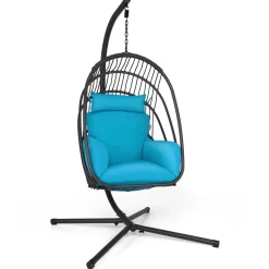 Tangkula Patio Egg Chair with Stand, Hanging Egg Swing Chair with Removable Pillow & Cushion