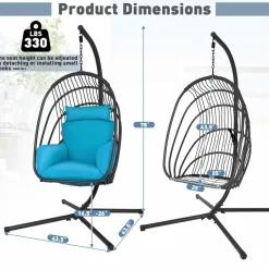 Tangkula Patio Egg Chair with Stand, Hanging Egg Swing Chair with Removable Pillow & Cushion