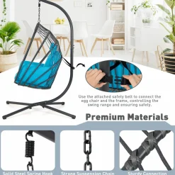 Tangkula Patio Egg Chair with Stand, Hanging Egg Swing Chair with Removable Pillow & Cushion