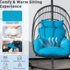Tangkula Patio Egg Chair with Stand, Hanging Egg Swing Chair with Removable Pillow & Cushion