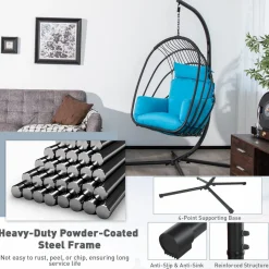 Tangkula Patio Egg Chair with Stand, Hanging Egg Swing Chair with Removable Pillow & Cushion