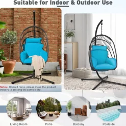 Tangkula Patio Egg Chair with Stand, Hanging Egg Swing Chair with Removable Pillow & Cushion