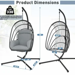 Tangkula Patio Egg Chair with Stand, Hanging Egg Swing Chair with Removable Pillow & Cushion