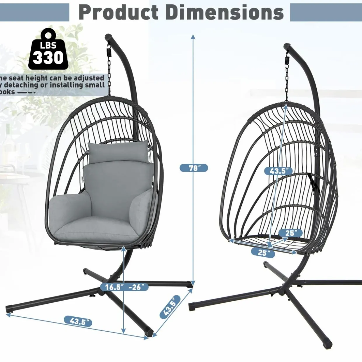 Tangkula Patio Egg Chair with Stand, Hanging Egg Swing Chair with Removable Pillow & Cushion