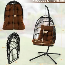 Tangkula Patio Egg Chair with Stand, Hanging Egg Swing Chair with Waterproof Cover, Removable Pillow