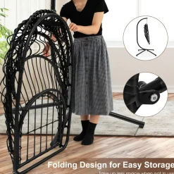 Tangkula Patio Egg Chair with Stand, Hanging Egg Swing Chair with Waterproof Cover, Removable Pillow