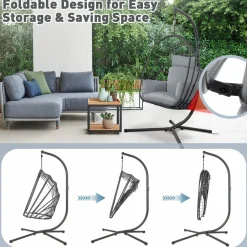 Tangkula Patio Egg Chair with Stand, Hanging Egg Swing Chair with Removable Pillow & Cushion