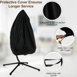 Tangkula Patio Egg Chair with Stand, Hanging Egg Swing Chair with Waterproof Cover, Removable Pillow