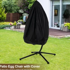 Tangkula Patio Egg Chair with Stand, Hanging Egg Swing Chair with Waterproof Cover, Removable Pillow
