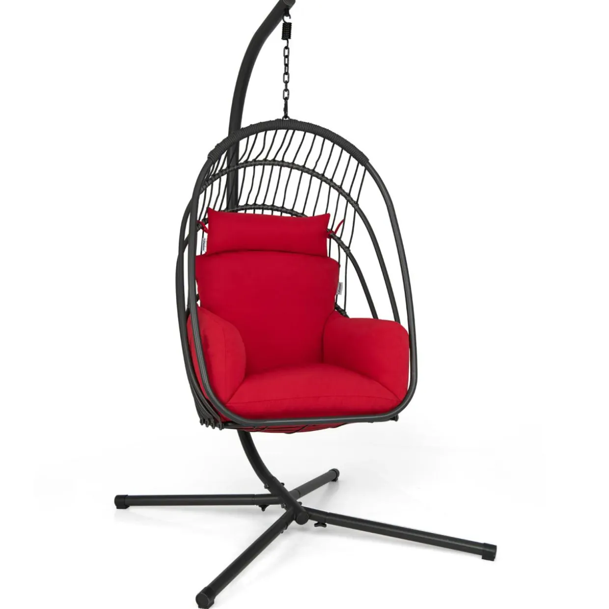 Tangkula Patio Egg Chair with Stand, Hanging Egg Swing Chair with Removable Pillow & Cushion