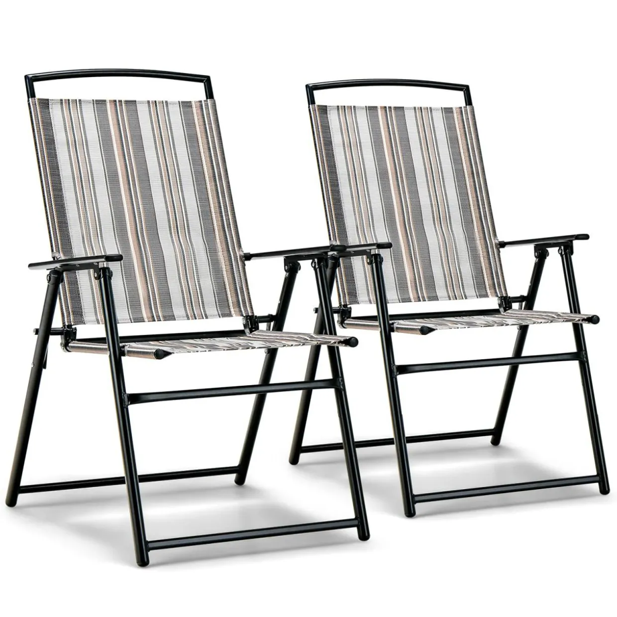 Tangkula Patio Folding Chairs Set of 2, Portable Sling Lawn Chairs with Metal Frame