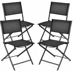 Tangkula Patio Folding Chairs Set of 4, Outdoor Portable Camping Chairs with Breathable Fabric Backrest & Seat