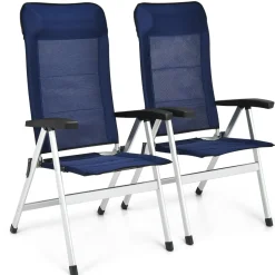 Tangkula Patio Folding Chairs, Portable Reclining Chairs with 7-Position Adjustable Back & Padded Headrest