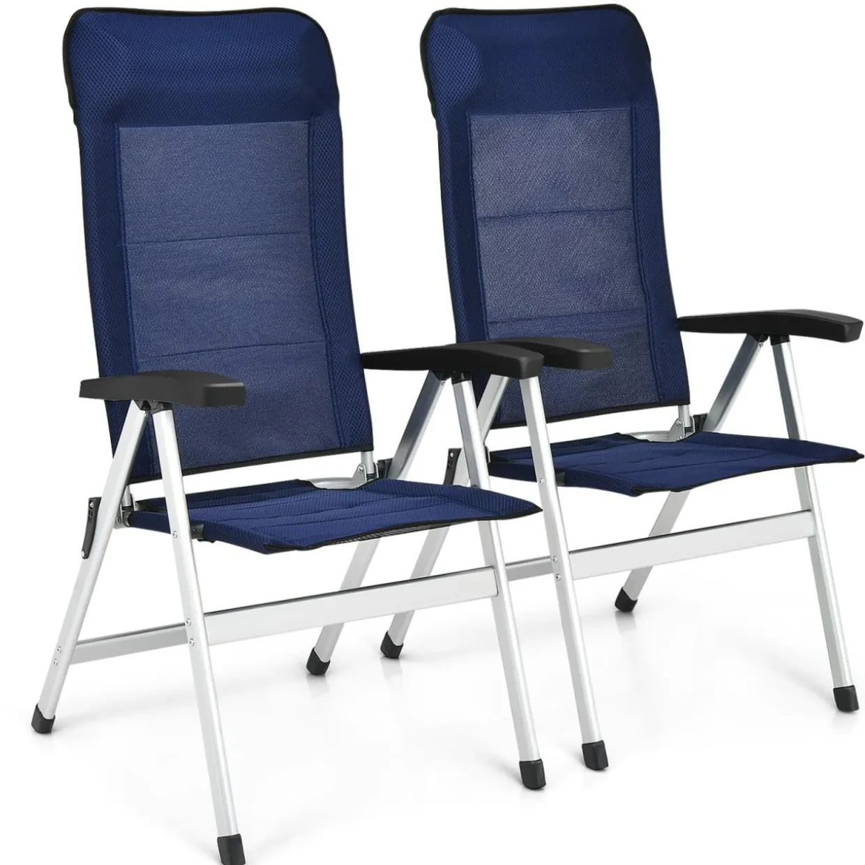 Tangkula Patio Folding Chairs, Portable Reclining Chairs with 7-Position Adjustable Back & Padded Headrest