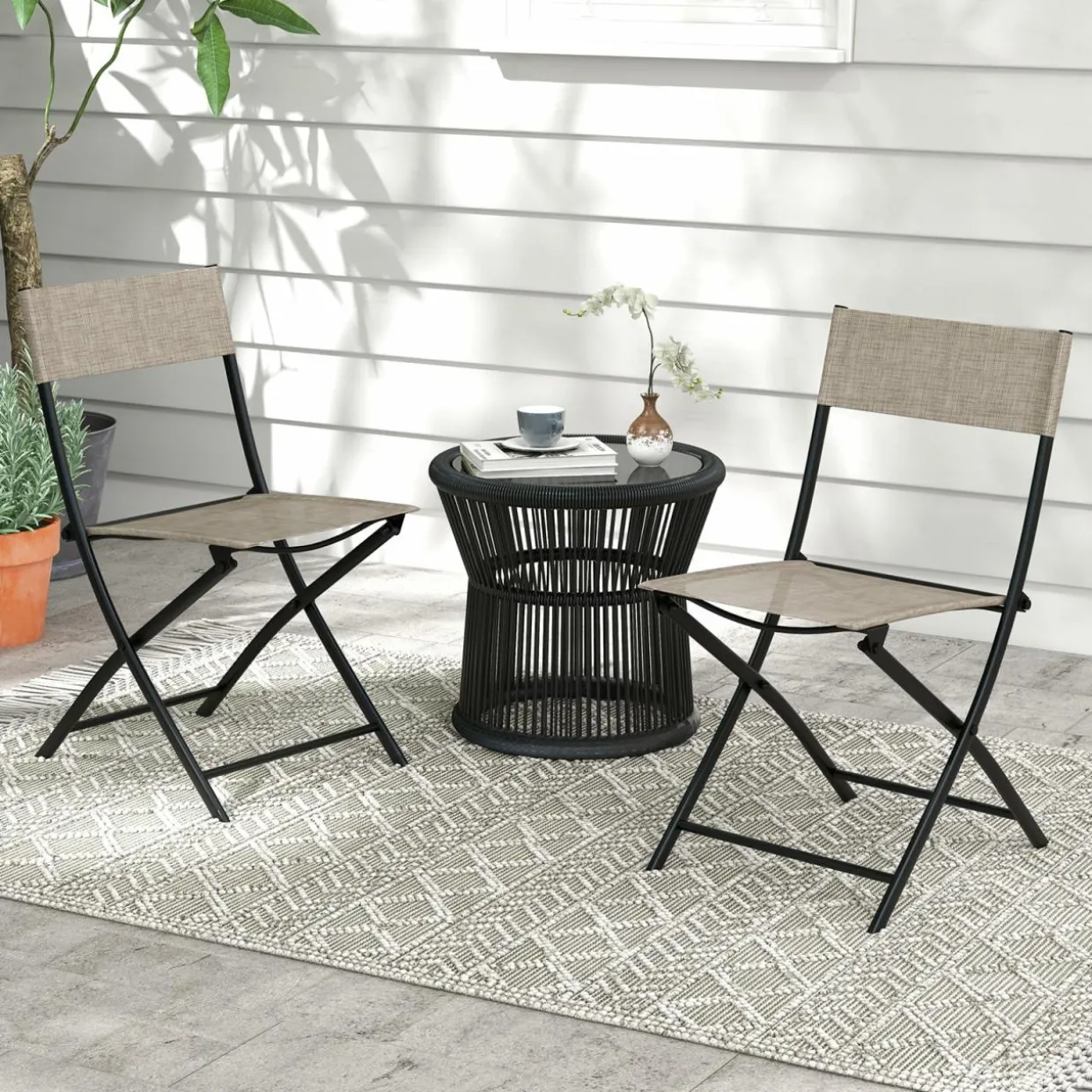 Tangkula Patio Folding Chairs Set of 4, Lightweight Camping Chairs with Breathable Seat