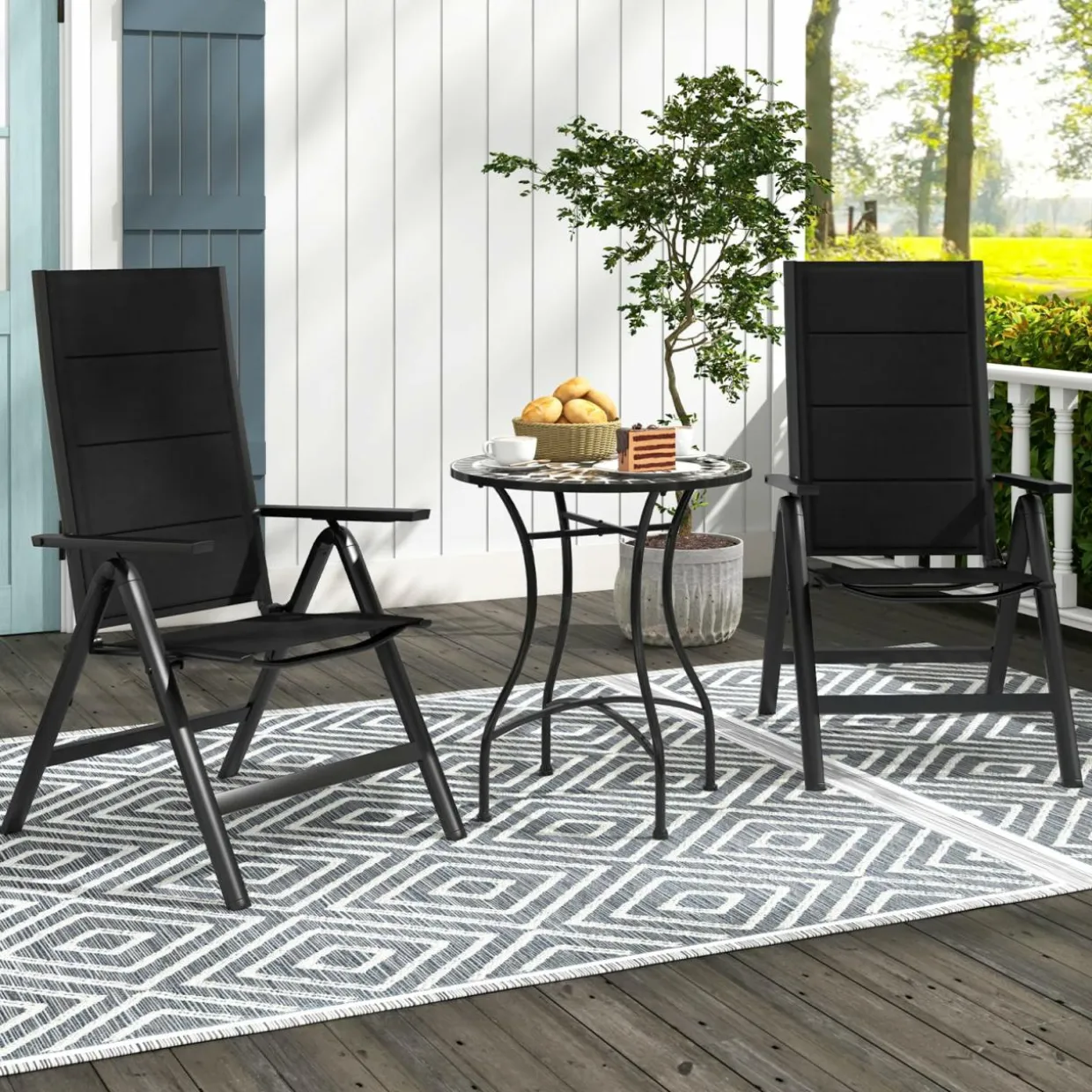 Tangkula Patio Folding Chair, Outdoor Dining Chairs with Soft Padded Seat, 7-Position Adjustable Backrest, Armrests