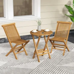 Tangkula Patio Folding Chairs Set of 2/4, Outdoor Teak Wood Chairs w/Slatted Seat & Backrest, X-Shaped Frame