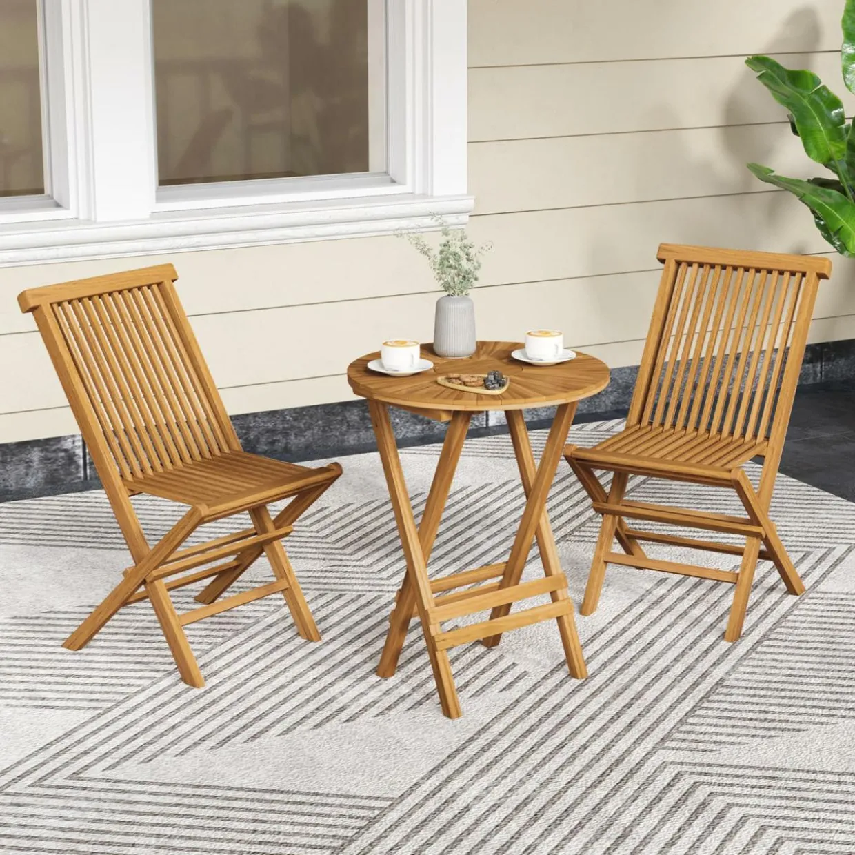 Tangkula Patio Folding Chairs Set of 2/4, Outdoor Teak Wood Chairs w/Slatted Seat & Backrest, X-Shaped Frame