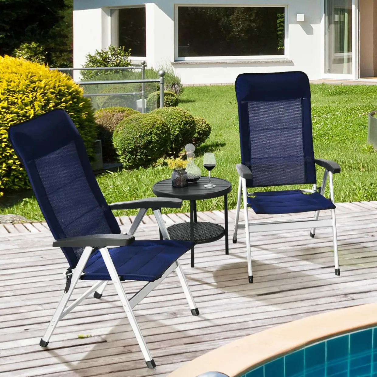 Tangkula Patio Folding Chairs, Portable Reclining Chairs with 7-Position Adjustable Back & Padded Headrest