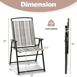 Tangkula Patio Folding Chairs Set of 2, Portable Sling Lawn Chairs with Metal Frame