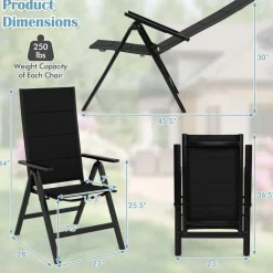 Tangkula Patio Folding Chair, Outdoor Dining Chairs with Soft Padded Seat, 7-Position Adjustable Backrest, Armrests