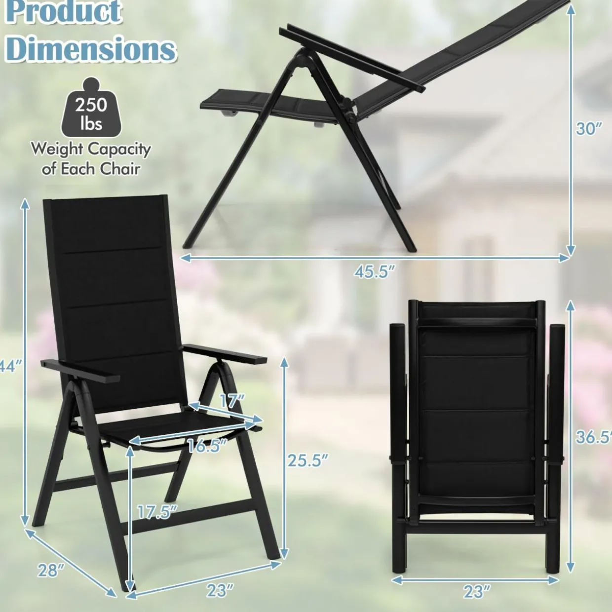 Tangkula Patio Folding Chair, Outdoor Dining Chairs with Soft Padded Seat, 7-Position Adjustable Backrest, Armrests
